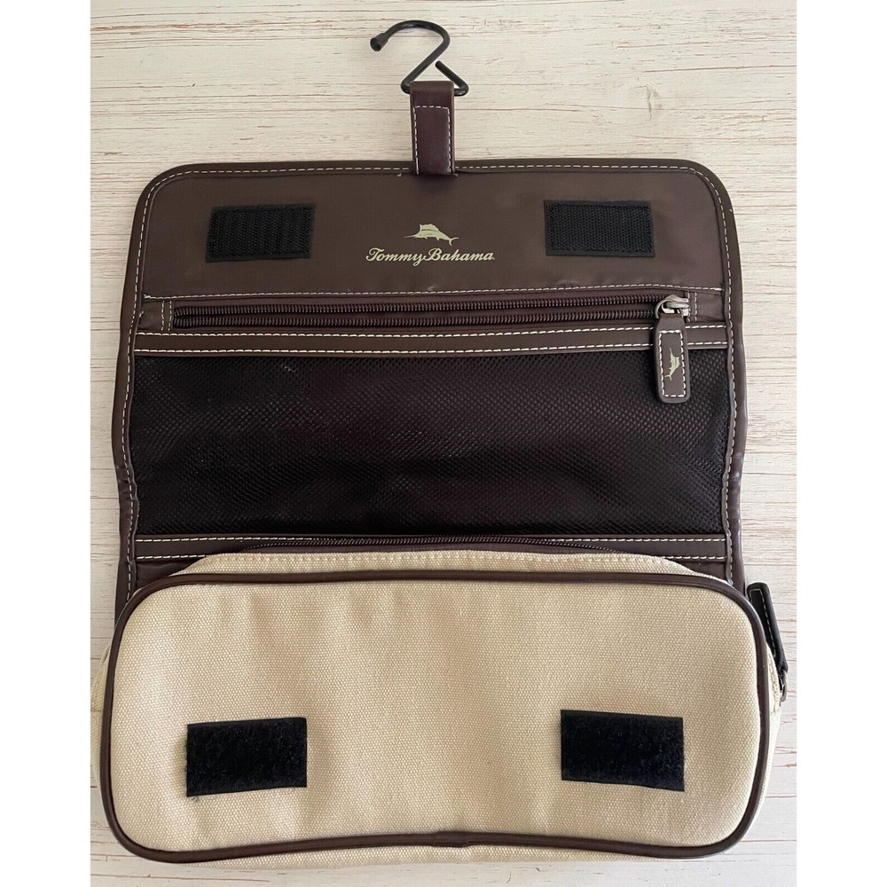 Tommy Bahama Travel Hanging Toiletry Ditty Bag Case Pouch Dop Kit Tan Canvas